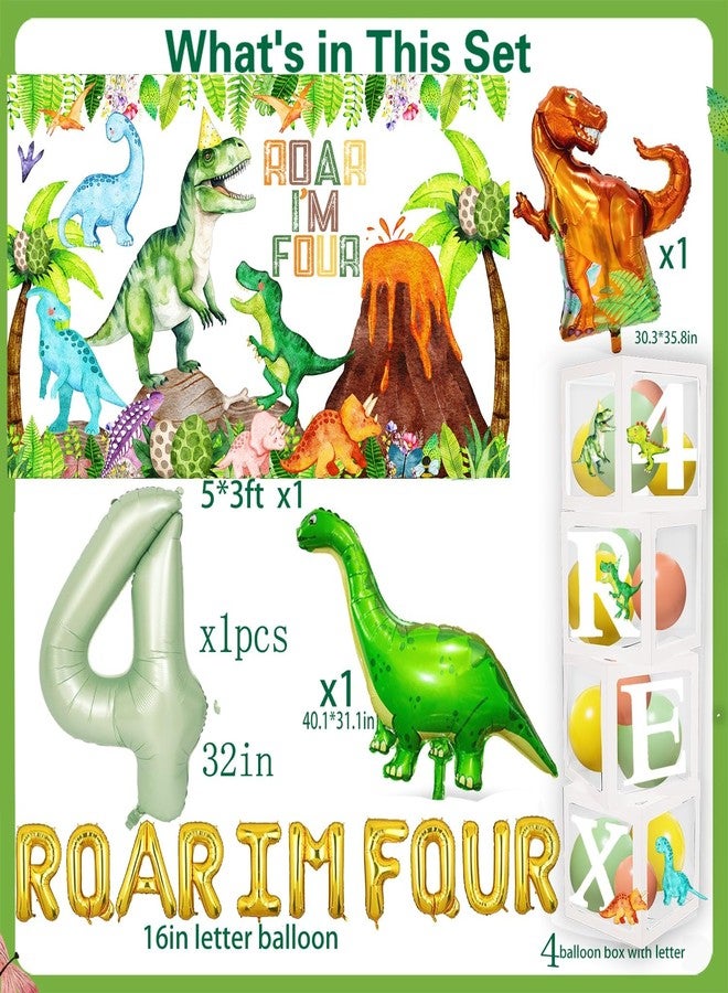 BIGKEOKI Dinosaur 4th Birthday Party Supplies Decorations Rawr Roar I am Four Party Decorations Dinosaur Plates Napkins Cups Tableware Set Balloon Box Balloon Garland Banner Backdrop TableCloth Dino Decor - Image 3